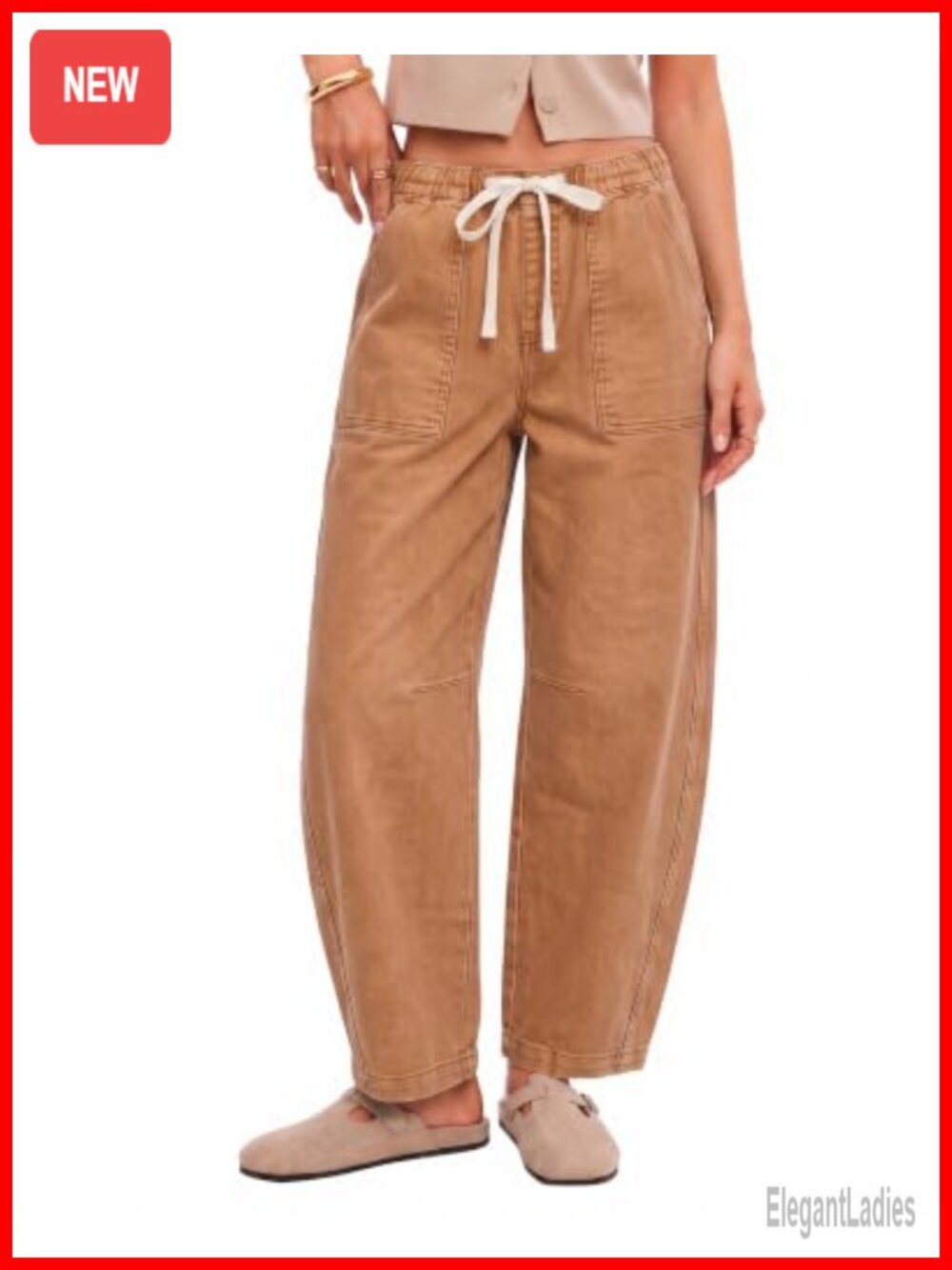 Stretchy Denim Barrel Jeans for Women High Waist Pull-On
